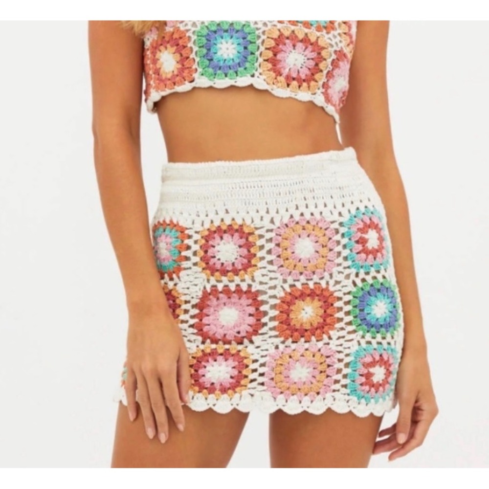Beach Riot | Hudson Patchwork‎ Crochet Mini Skirt Desert Sunrise Medium Boho